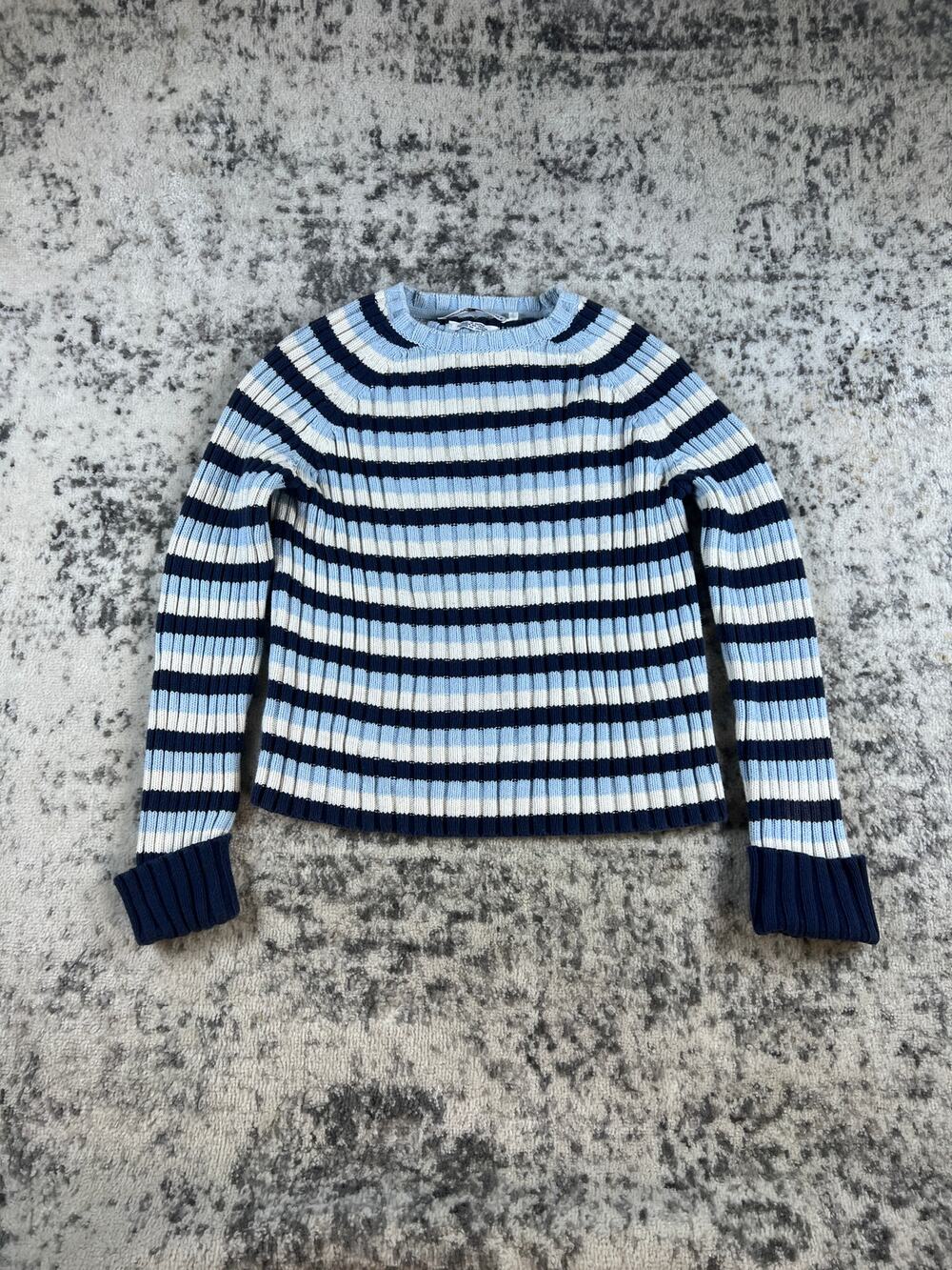 Vintage Tommy Hilfiger Sweater Womens L Blue White Raglan Striped Knit Ribbed